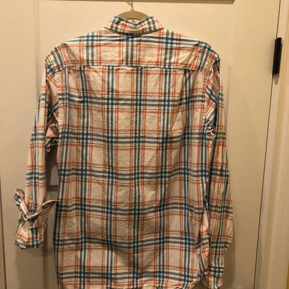 J. Crew White/Blue/Orange Plaid Button Down